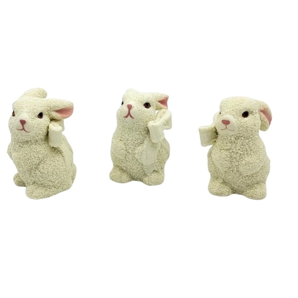 Vintage Bunny Rabbit Set Of Three Bunnies Wearing Bows Ceramic Porcelain